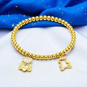 🆕️Whimsical 18K Gold Plated Stainless Steel Bear Charm Beaded Dainty Bracelet